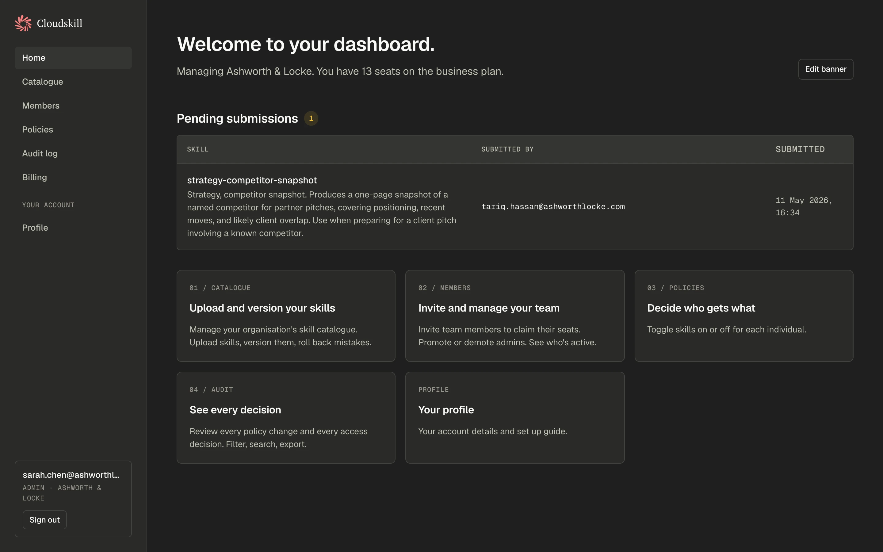 Home dashboard